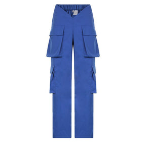 Causal Cargo Pants Women Spring Sexy V Shape Elastic Waist Trousers Solid Pocket Straight Overalls High Street Girls Clothes