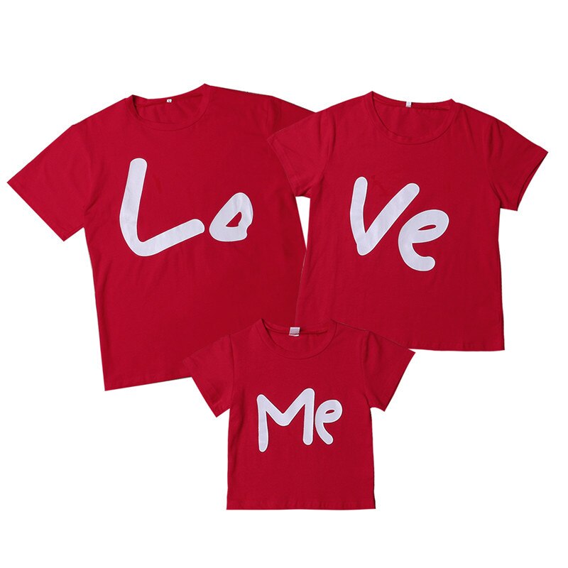 Family Tshirt Valentine Day Family Look Love Print Short Sleeve T-shirt Mommy And Me Clothes Boys Girls Fashion Tops