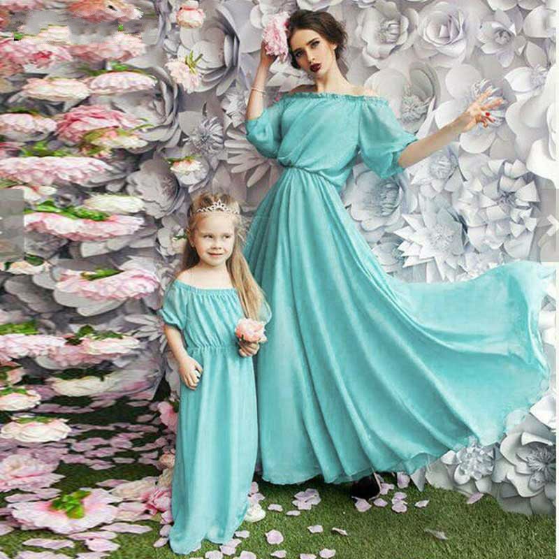 Family Clothing Matching Mother Daughter Dresses Bohemian Strapless Long Dress Family Matching Outfits Mother Girl Clothing