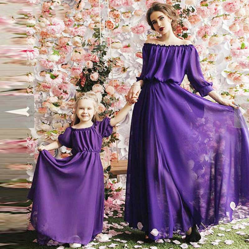 Family Clothing Matching Mother Daughter Dresses Bohemian Strapless Long Dress Family Matching Outfits Mother Girl Clothing