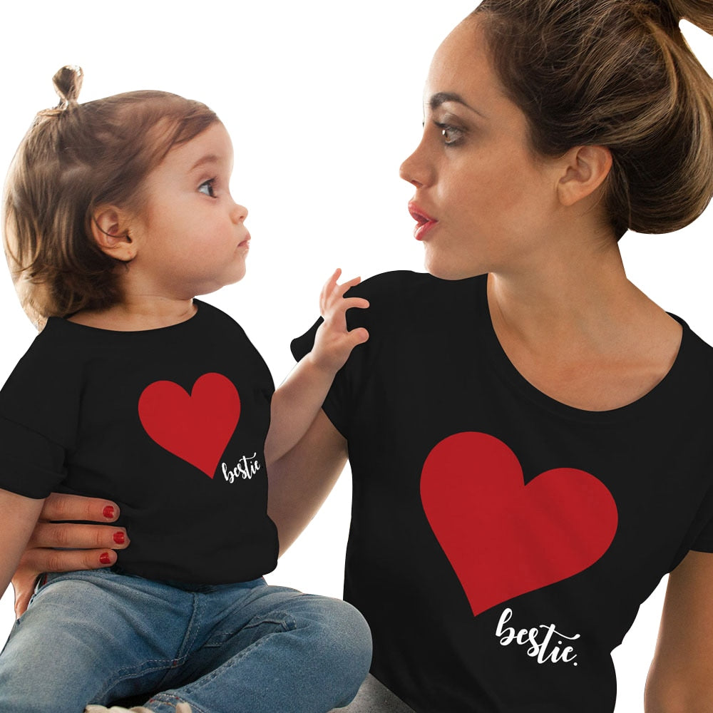 Mommy and me clothes Mother Daughter Matching family outfits T shirt mom Kids Baby Girls soft cotton Heart print Tops