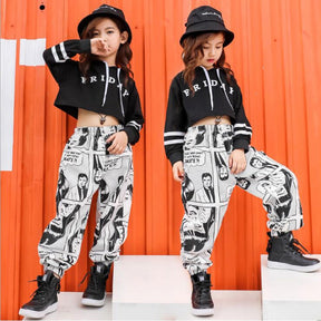 Kids Hip Hop Hoodie Clothing Girls Cropped Sweatshirt Tops Jogger Pants Jazz Dance Costume Dancing Clothes Stage Party Wear Suit