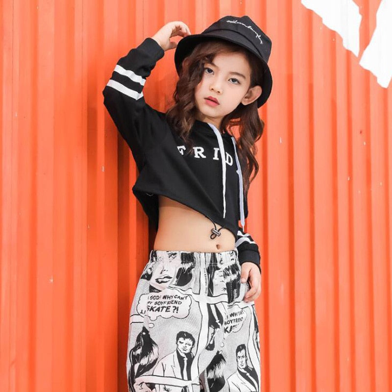 Kids Hip Hop Hoodie Clothing Girls Cropped Sweatshirt Tops Jogger Pants Jazz Dance Costume Dancing Clothes Stage Party Wear Suit