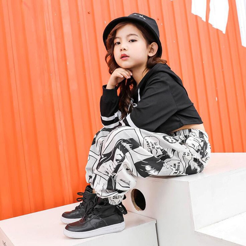 Kids Hip Hop Hoodie Clothing Girls Cropped Sweatshirt Tops Jogger Pants Jazz Dance Costume Dancing Clothes Stage Party Wear Suit