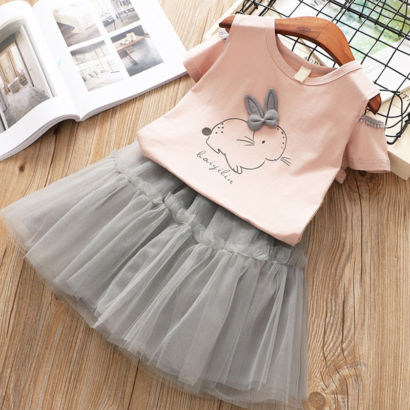 Girls Clothes Summer Kid Clothes  Cartoon Pictures Short-Sleeved T-Shirt+Short Skirt 2Pcs Suits Kids Clothes
