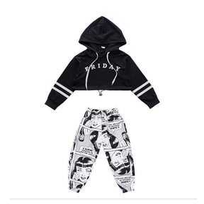 Kids Hip Hop Hoodie Clothing Girls Cropped Sweatshirt Tops Jogger Pants Jazz Dance Costume Dancing Clothes Stage Party Wear Suit