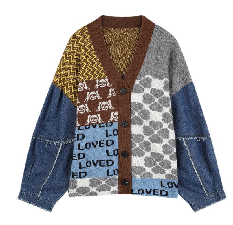 New Women Girl Fall Winter Cardigans Full Sleeve Knitted Sweaters V Neck Basic Knitwear Rainbow Jacket Loose Cardigans Tops