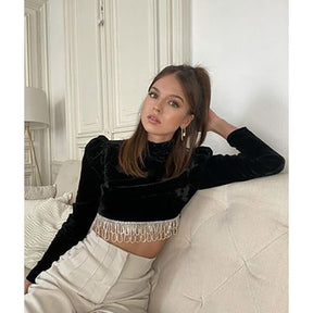 Sexy Patchwork Two Pieces Set Women Long Sleeve Top High Waist A Line Mini Suit Skirt 2021 Fashion Suit