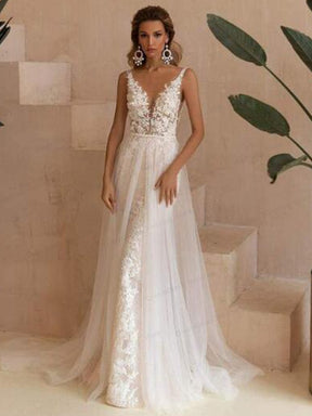 Sexy Mermaid Wedding Dresses 2022 Lace Appliques V-Neck Backless Vestido De Novia Detachable Sweep Train Tulle Robe De Mariée