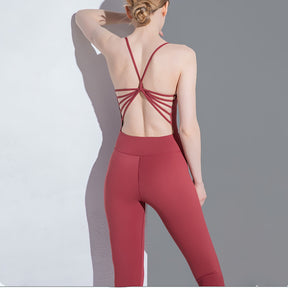 Sexy Cross Back Sport Suit Seamless Dance Yoga Set Fitness Jumpsuit Sportswear For Women Gym Running Training Athletic Suit