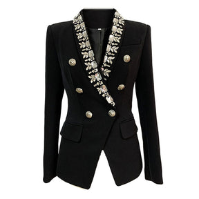 BlackJackets Blazer High Quality Cotton Embroidered Beading Gold Double-breasted Button Beaded Shawl Collar Blazer