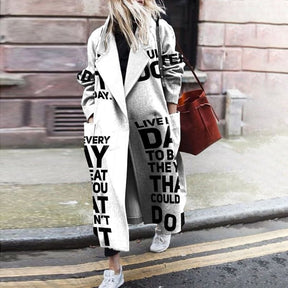 Long Wool Coat Women New Autumn and Winter Long Lapel Print Coat Women Long-sleeved Loose Windbreaker Coat