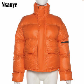 Nsauye Female Casual Parkas Cotton Coat Long Sleeve Fashion Zipper Jacket Women Autumn Winter Thick Warm Outerwear Tops 2021