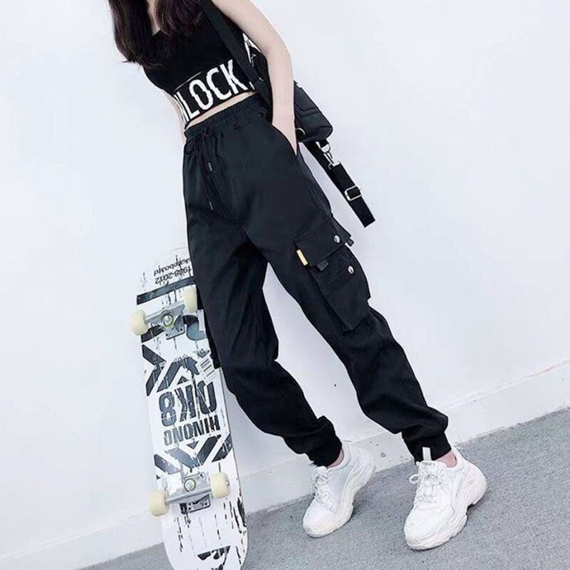 Streetwear Black Pants Women Korean Style Elastic Waist Sweatpants Baggy Pants Summer Autumn Hip Hop Harajuku Trousers Women