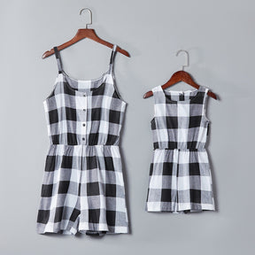 Mother and Daughter Clothes Plaid Sleeveless Mom Daughter Jumpsuits Fashion Mommy and Me Clothes