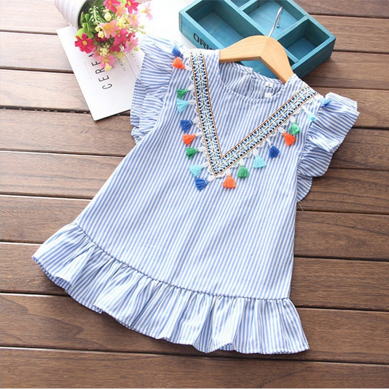 Girl Family Matching Clothes Mom And Daughter Outfits Nine Quarter Stripe Tassel Mini  Mother And Daughter Dress