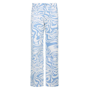 Fashion Strip Printing Pants Women High Waist Casual Trousers  Fitness Girls Joggers Pantalon Loose Straight Trousers