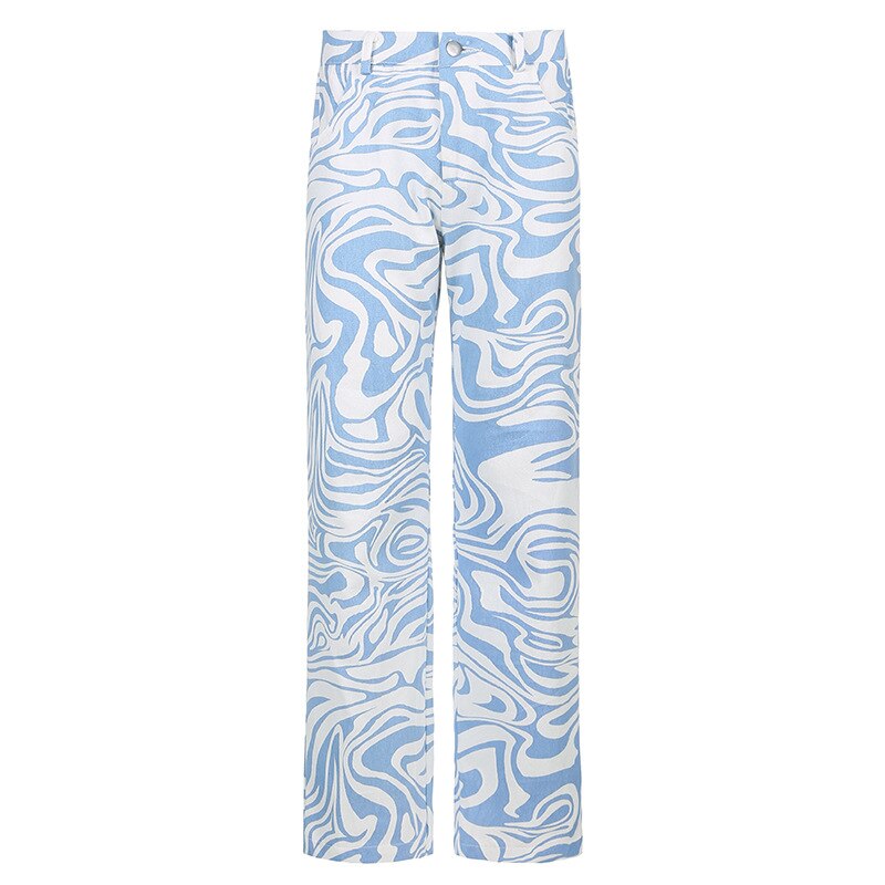 Fashion Strip Printing Pants Women High Waist Casual Trousers  Fitness Girls Joggers Pantalon Loose Straight Trousers