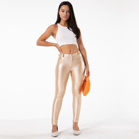 Gold Shiny Leather Pants Slim Shaper