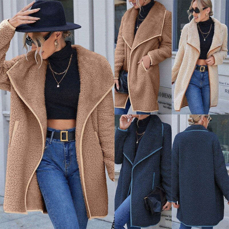 Women Jackets Warm Style Office Lady Coat Fashion Outerwear Double-sided Wool Blends Wild Long Top