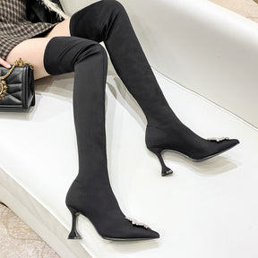 Star style Crystal Stretch Women Thigh high boots Elastic Slim Over the knee Boots Autumn Winter High heels Long Boots Shoes