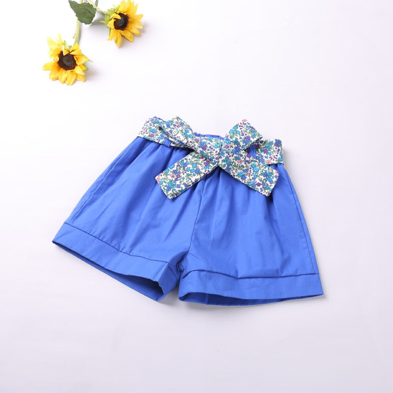 Summer Girl Set New Flower Printed Tops+Shorts 2Pcs