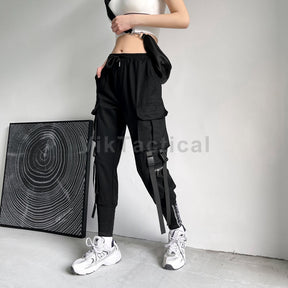 Women Cargo Pants 2022 Harem Pants Fashion Punk Pockets Jogger Trousers With Chain Harajuku Elastics High Waist Streetwear