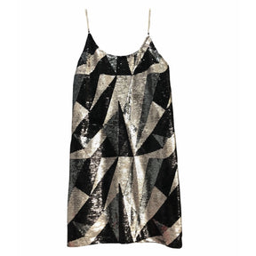 Geometric Splicing Patterns of Long Sequined Skirt with Shoulder-straps Glittering Dress A-line Skirt Dress