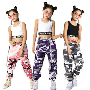 Girls Hip Hop Street Dance Solo Clothes Cropped Tank Top/Camouflage Jogger Pants