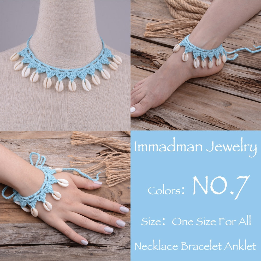 Wedding Shell Crochet Wedding Barefoot Sandals Nude Shoes Foot Jewelry Necklace Bracelet Victorian Lace Bridal Beach Accessories