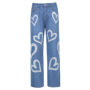 Fashion Patchwork Jeans Pants Women 90s Streetwear Cargo Pants High Waisted  Denim Straight Trousers