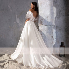 Sexy Sweetheart Wedding Dresses Long  For Women Organza Ivory Puff Sleeve Wedding Gown Side Split Lace Up Bride Dress
