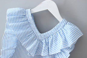 Summer Suit Striped V-Neck Flying Sleeves Top+Short 2Pcs Clothing Sets Children Clothes Girl Set Kids Clothes Girls