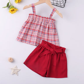 Summer Thin Suit Flower Sling Top+Denim Shorts 2Pcs Clothing Sets