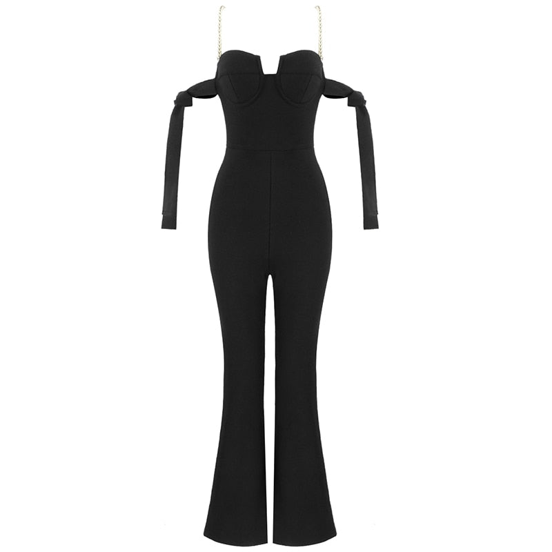 Jumpsuit Sexy Spaghetti Strap Off The Shoulder Lac-up Design Celebrity Party Bandage Rompers