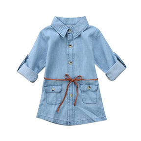 New Girl Clothes Girls Denim Short Mini Dress Toddler Jean Long Sleeve Casual Party Shirt Dress For Kids