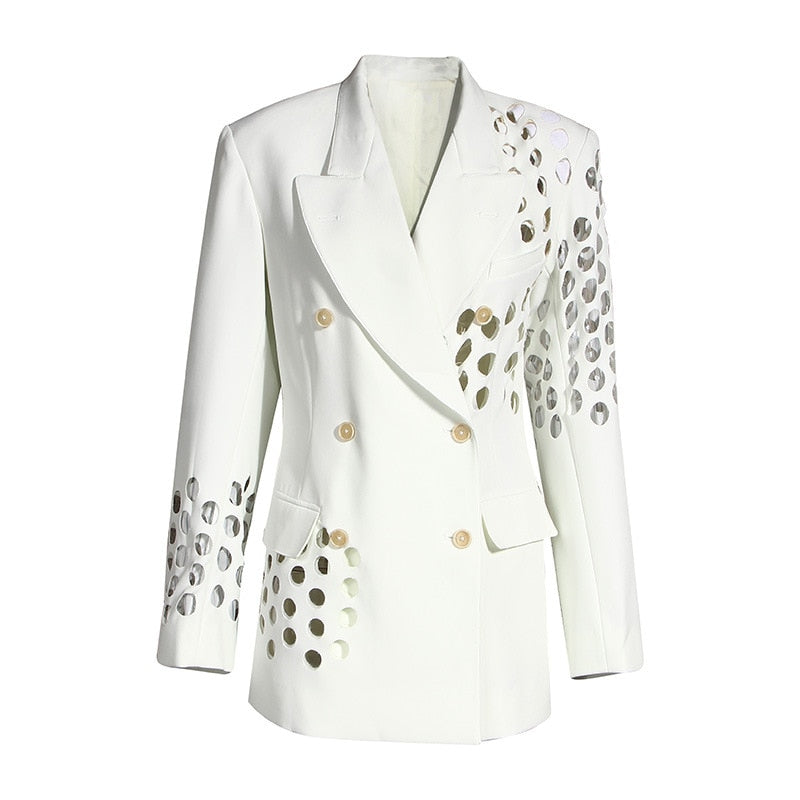 New Chic Circle Hollow Out Design Long Sleeves Turn-down Collar Celebrity Party Club Femal Blazer