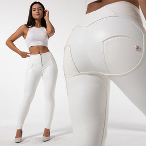 White lift sexy pant High Waist Pants Women Leather Pant