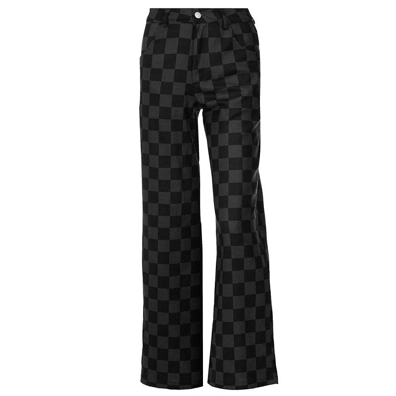 Spring Loose Plaid Pants Women  Casual Street Black Trousers Fashion Sporty Sweatpants Girls Pantalon Streetwear
