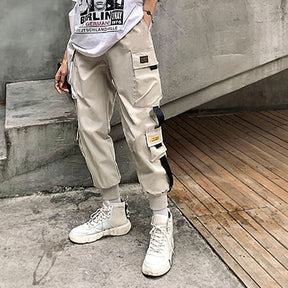 Women Cargo Pants 2022 Harem Pants Fashion Punk Pockets Jogger Trousers With Chain Harajuku Elastics High Waist Streetwear