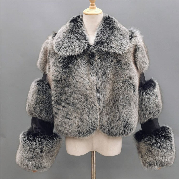 Fashion Winter High Quality Faux Fur Coat Women Winter Elegant Turn-down Collar Thick Warm   Fur Mink Woman Jacket
