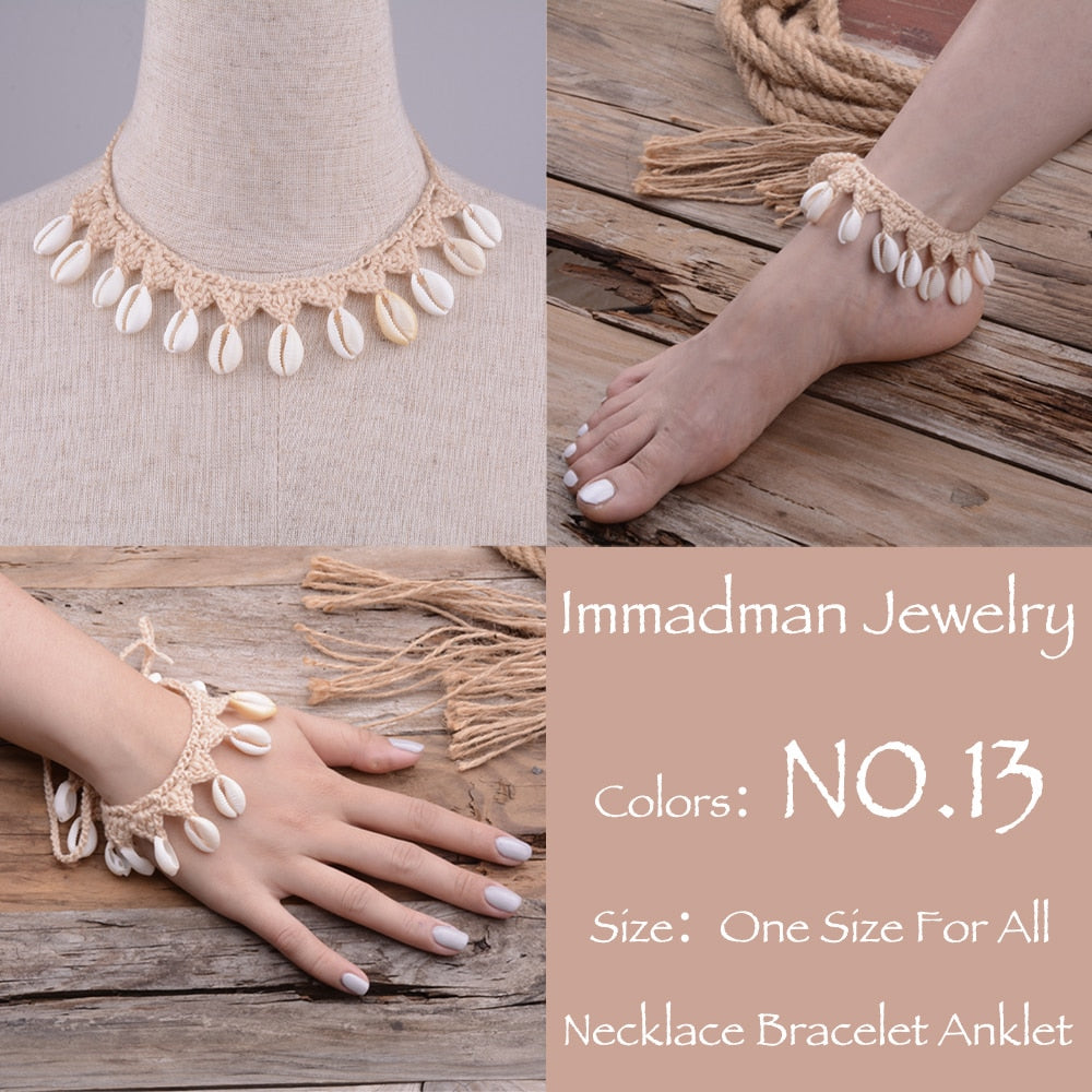 Wedding Shell Crochet Wedding Barefoot Sandals Nude Shoes Foot Jewelry Necklace Bracelet Victorian Lace Bridal Beach Accessories