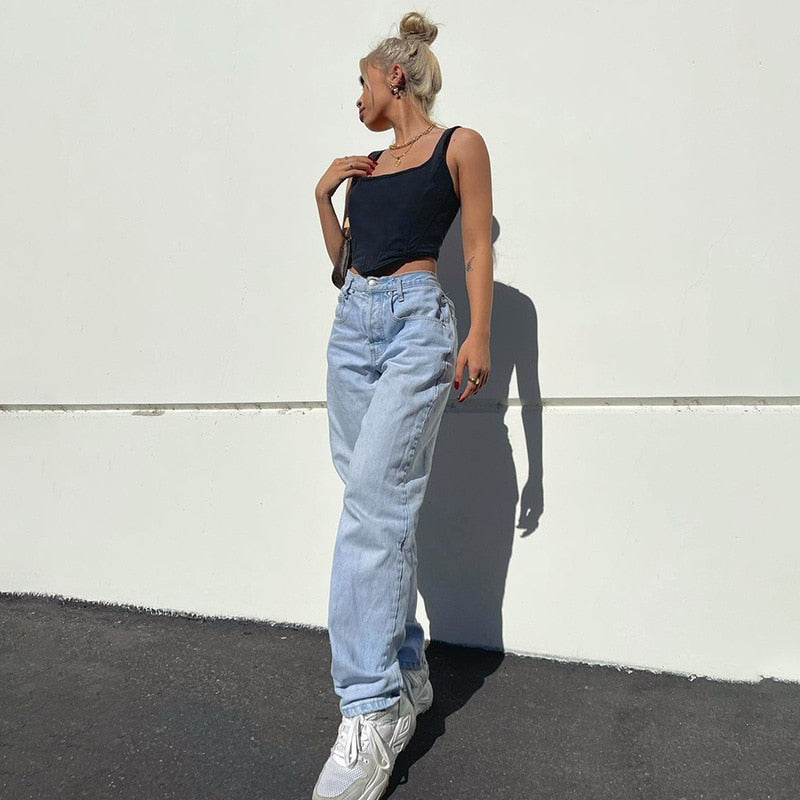 Fashion Butterfly Print Jeans Women High Waist Denim Pants Spoty High Street Loose Girls Straight Trousers