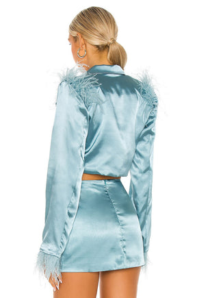 Feather Suit Short Skirt Long Sleeve Cardigan  Suit Women