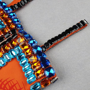 Chic Luxury Crystals Embellished Leaves Print Design Celebrity Party Bandage Mini Slip Dress