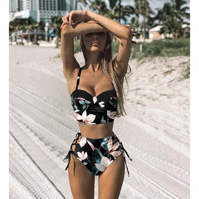 Push Up Bandage Bikini Swimwear Women Floral Two Pieces Swimsuit Strappy biquinitraje de baño