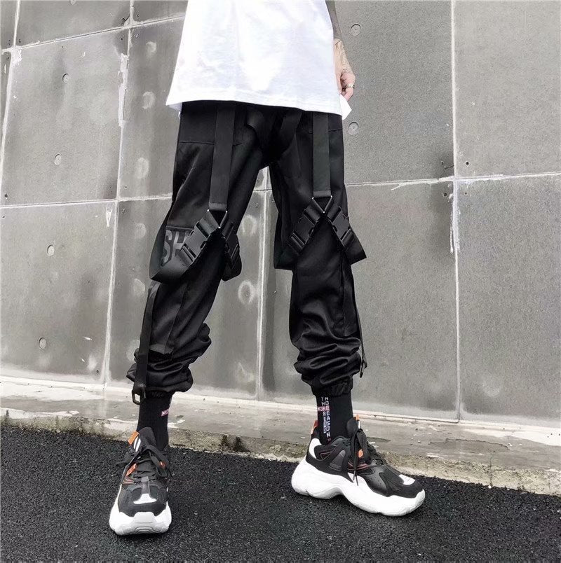 Women Cargo Pants 2022 Harem Pants Fashion Punk Pockets Jogger Trousers With Chain Harajuku Elastics High Waist Streetwear
