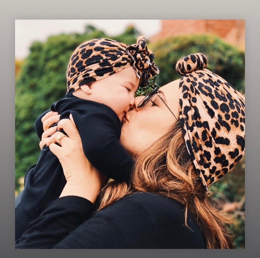 Mom and Baby Headbands Set Spring and Autumn Leopard Flower Printed Turban Infant Headwrap for Newborn