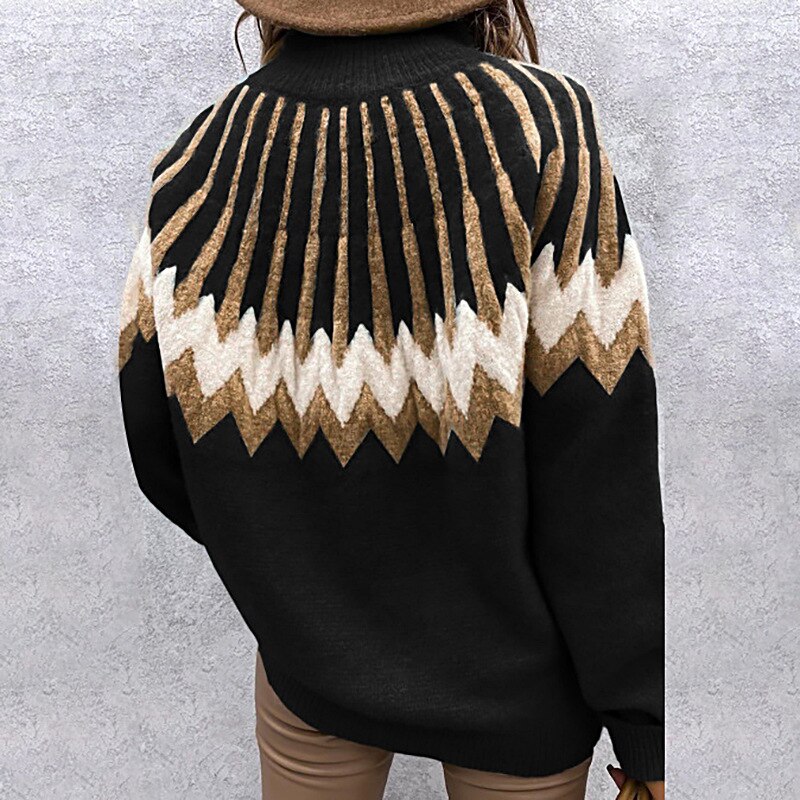 Winter Sweater Women Fashion Knit Turtleneck Top Long Sleeve Streetwear Loose Casual Patchwork Femme Clothes
