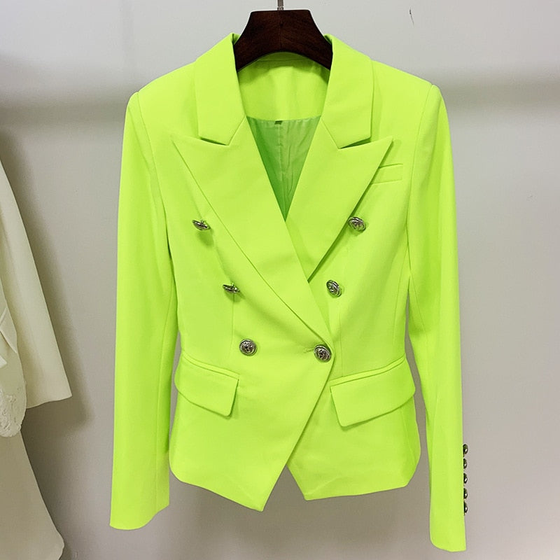 Women Blazers New Formal Female Jacket Classic Gold Double Breasted Button White Black Blazer Women High Quality